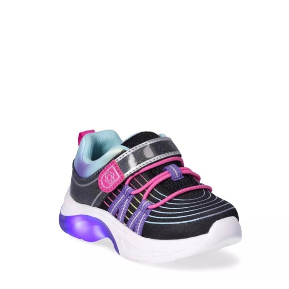 Athletic Works Girl's Low Top Light Up Hook & Loop Black Sneakers, Size 4 - Picture 1 of 5